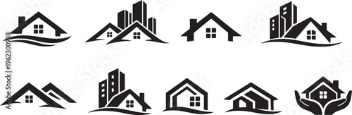 Mountain icon set vector illustration with house and building elements. bulding, real estate ,