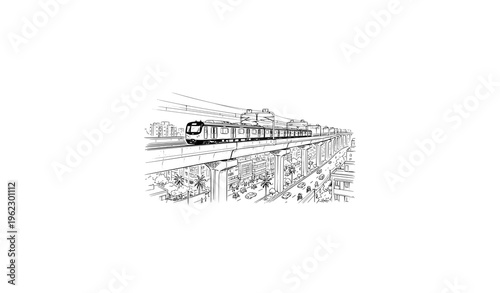 Modern Dhaka Metro Rail Sketch Vector City Transport Illustration