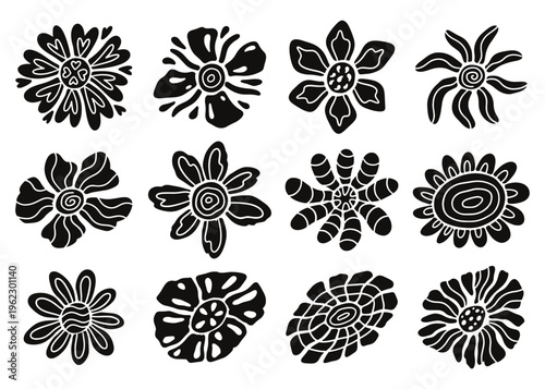 Abstract whimsical flowers compilation set.  Vector art simple illustration icon set for web, t-shirt design, other graphic design use