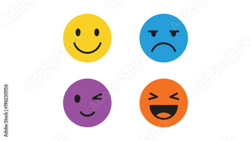 Schilderij op canvas Four distinct emoji faces displaying different emotions and expressions