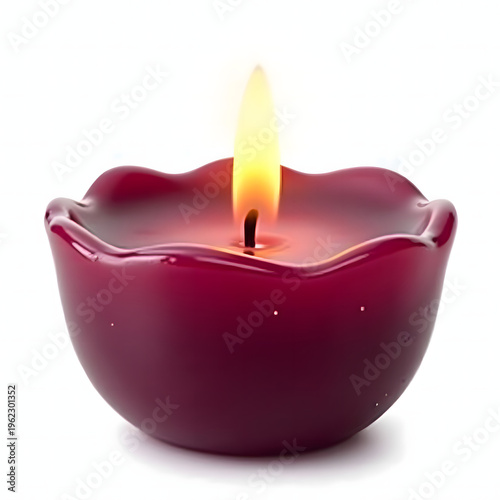 Realistic magenta candle with burning flame and melted wax details, clean transparent background perfect for product mockups and festive layouts