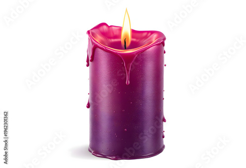 Isolated deep magenta candle with realistic flame and detailed wax texture on a transparent background, ideal for holiday and decorative design uses