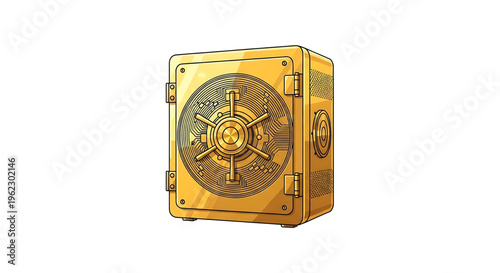 A gold safe with a combination lock on the front, depicted in a flat, minimal vector graphic style.