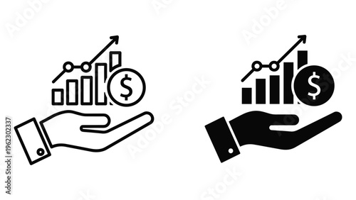 Hand holding upward trending bar chart with coin stack