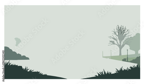 Misty Greenwich Park landscape with soft fog rolling hills and trees minimal flat vector illustration isolated on white