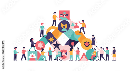 Diverse Team Collaboration and Inclusive Community Building for Progress. People of All Abilities Working Together.