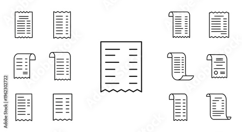 Collection of receipt paper icons.