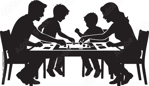 Family enjoying quality time together, gathered around a table playing a classic board game, fostering connection and fun moments