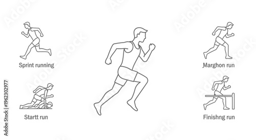 Man running in different sprinting positions.