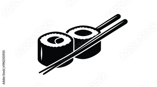 Two pieces of sushi with chopsticks a striking black design silhouette