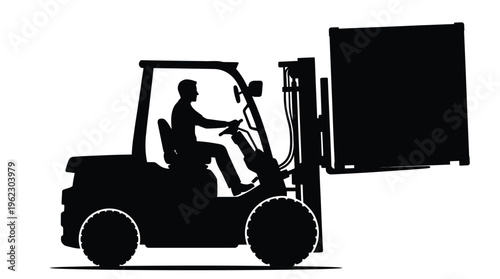 Forklift operator driving industrial machinery a striking black graphic silhouette