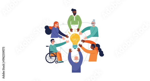 Diverse Group Collaboration on Innovative Ideas - Inclusive Team Brainstorming for Creative Solutions and Shared Success