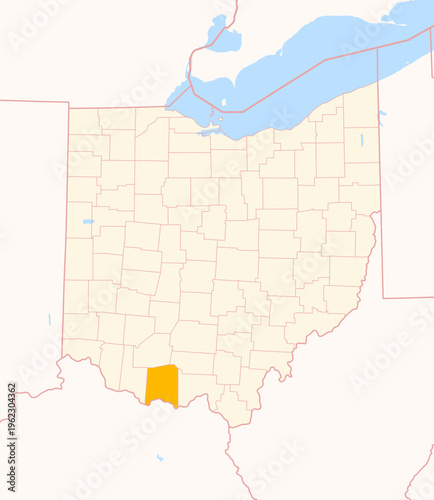 Map of the County Adams (Ohio, US) showing the Federal State with the highlighted County