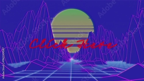 Animation of click here text amidst moving mountains against sun