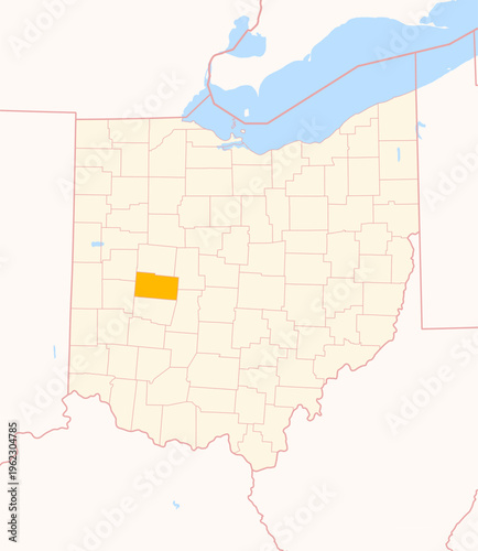 Map of the County Champaign (Ohio, US) showing the Federal State with the highlighted County