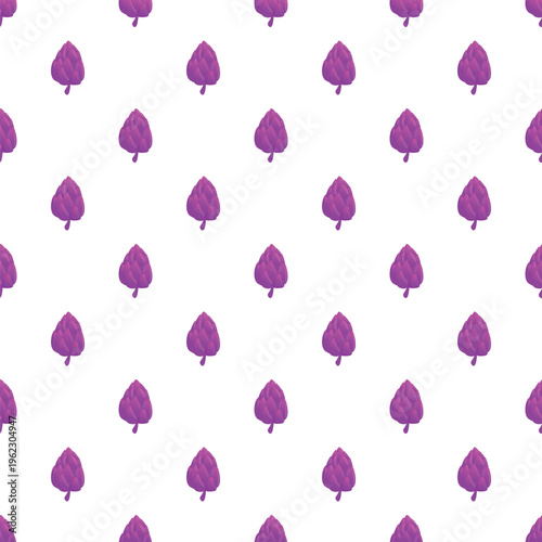 Purple artichoke cartoon objects creating a repeating seamless pattern on a white background