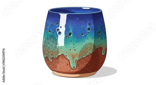 A colorful, abstract vector illustration of a ceramic cup with a unique, gradient design