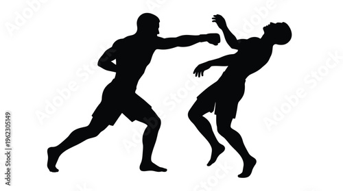 Two men engaged in a boxing match one delivering a punch silhouette