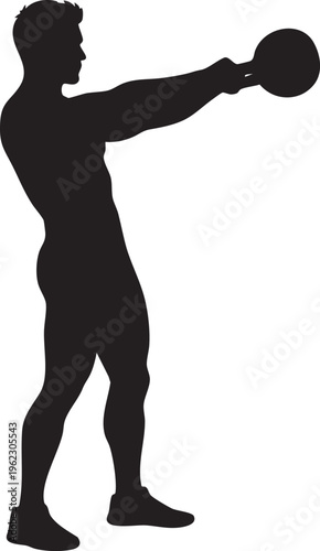 Silhouette of a man performing a kettlebell swing, demonstrating strength and fitness during a vigorous workout session