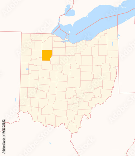 Tableau sur toile Map of the County Hancock (Ohio, US) showing the Federal State with the highligh
