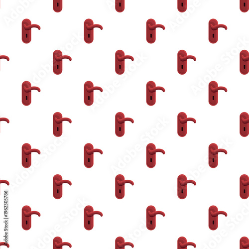 Red door handles with keyholes repeating on a white background
