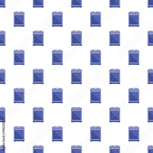 Seamless pattern featuring repeating blue gas stoves with oven compartments