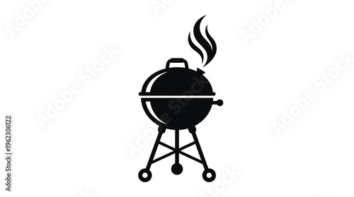 Black barbecue grill with curved smoke a simple graphic silhouette