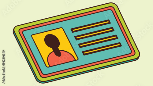 Id card or badge graphic, personalized identification with photo area, name tag