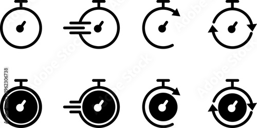 Stopwatch and Timer Icon Set: Minimalist Flat Symbols for Speed, Performance, and Time Management