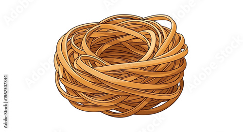 A vector illustration of a tangled bundle of rubber bands on a white background