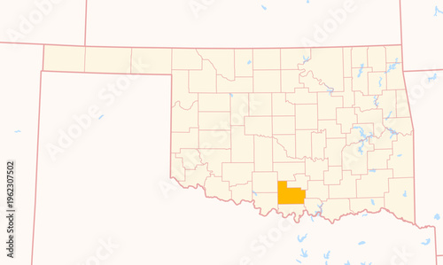 Foto Map of the County Carter (Oklahoma, US) showing the Federal State with the highl