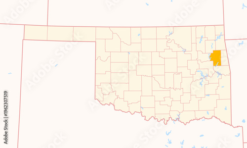 Map of the County Cherokee (Oklahoma, US) showing the Federal State with the highlighted County