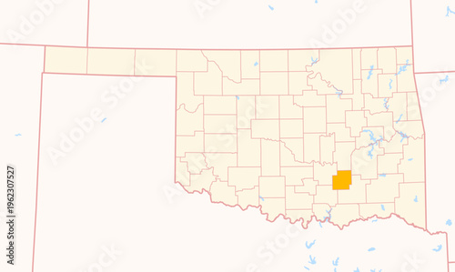 Map of the County Coal (Oklahoma, US) showing the Federal State with the highlighted County