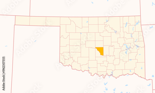 Map of the County Cleveland (Oklahoma, US) showing the Federal State with the highlighted County
