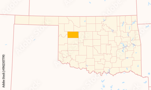 Map of the County Dewey (Oklahoma, US) showing the Federal State with the highlighted County