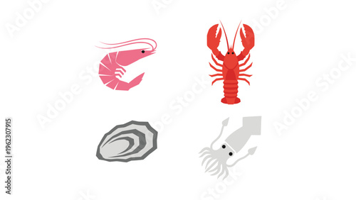 Four iconic seafood illustrations showcasing different marine delicacies