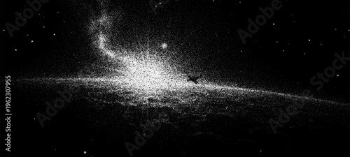 Space vector stipple background with white galaxy stars on black. Abstract stippled cosmos design. Textured night sky illustration for creative graphic art project and astronomy concept.