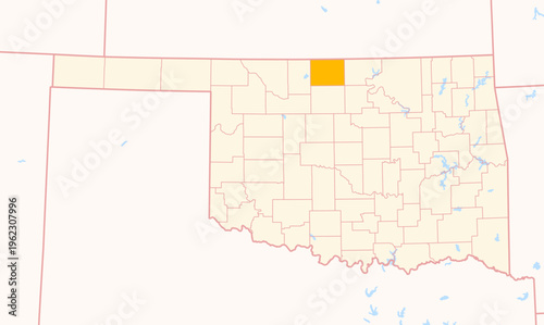 Map of the County Grant (Oklahoma, US) showing the Federal State with the highlighted County