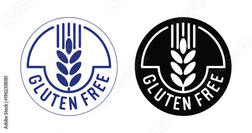 Gluten Free Icons Set Wheat Allergy Warning Stamps Yellow and Black Symbols