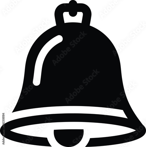 Black silhouette of a ringing bell icon on white background for alarm and announcement.