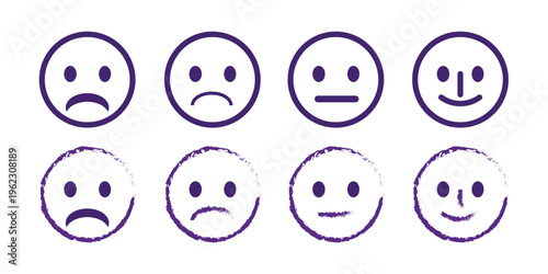 A set of eight emoticon faces with various expressions