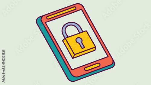 Smartphone screen displaying a padlock icon, representing mobile security, data protection, or device safety, flat design
