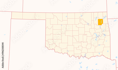 Map of the County Mayes (Oklahoma, US) showing the Federal State with the highlighted County