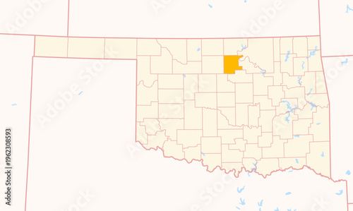 Map of the County Noble (Oklahoma, US) showing the Federal State with the highlighted County
