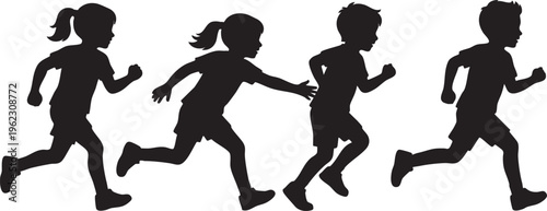 Energetic silhouettes of children running, symbolizing growth, health, and a dynamic youthful spirit