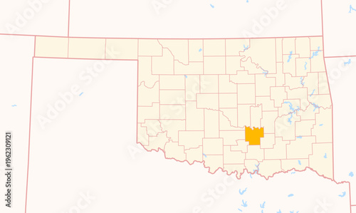 Map of the County Pontotoc (Oklahoma, US) showing the Federal State with the highlighted County