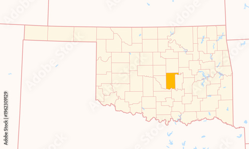 Map of the County Pottawatomie (Oklahoma, US) showing the Federal State with the highlighted County