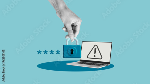 Password security and data protection concept with authentication risk, cyber threat warning and account safety, digital privacy protection, login credentials and cybersecurity awareness