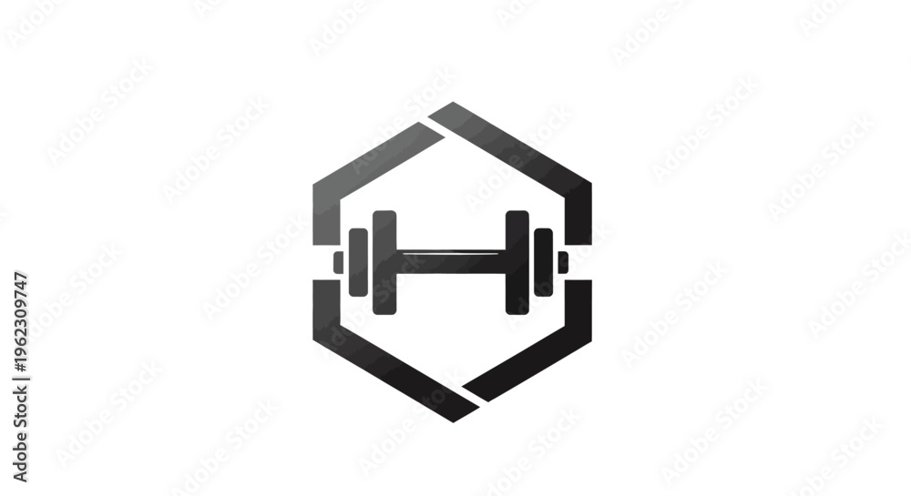 Obraz premium Abstract fitness symbol with dumbbell and hexagonal frame