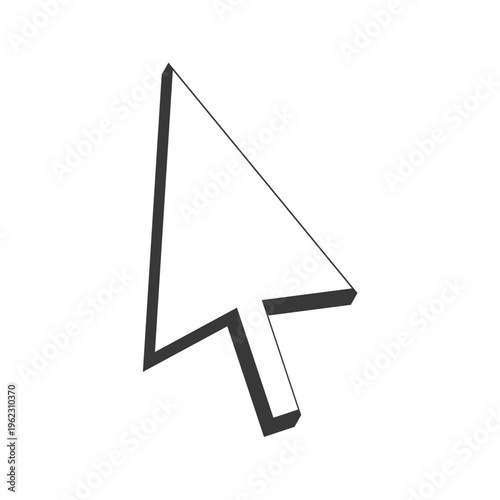 Geometric cursor arrow vector icon with sleek outline style, modern pointer symbol for web interface navigation and digital design projects isolated on transparent background